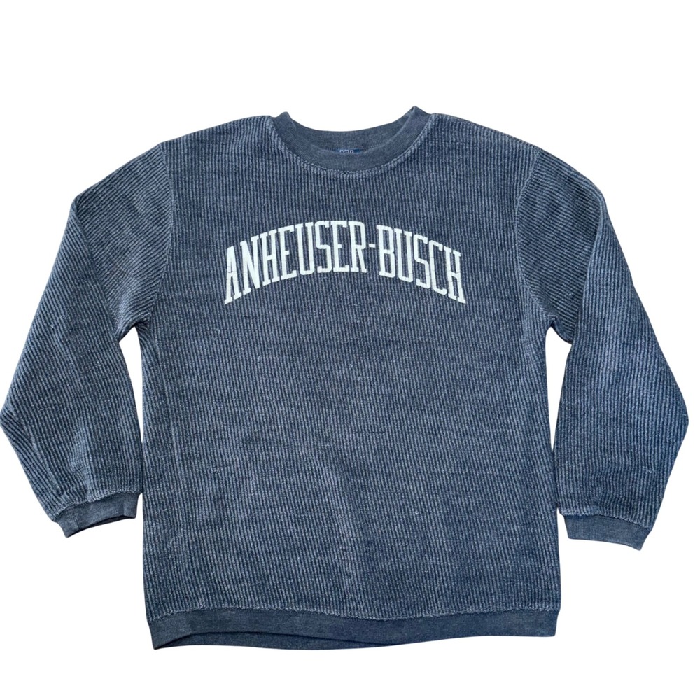 MV Sport Anheuser-Busch Corded Crewneck Sweatshirt Gray Ribbed Pullover Small